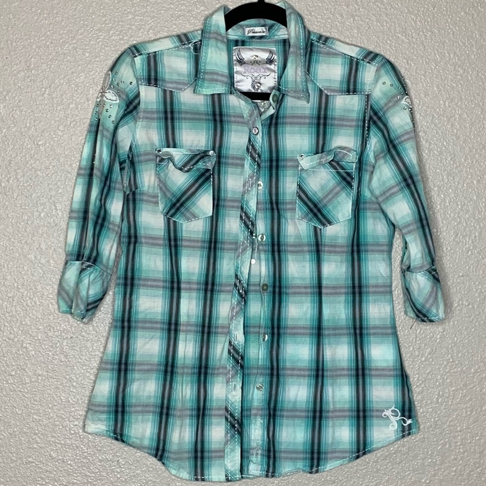 Roar embellished rhinestone button western shirt